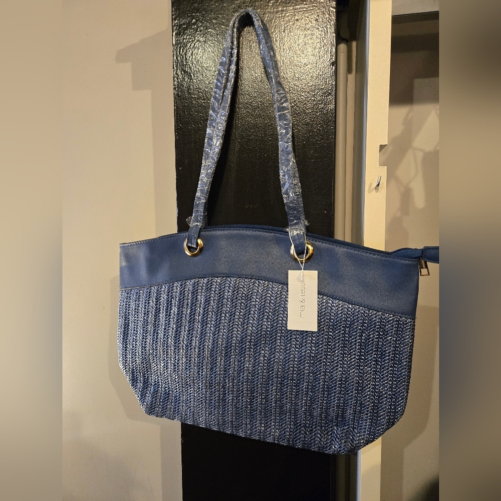 Blue Woven Tote Bag